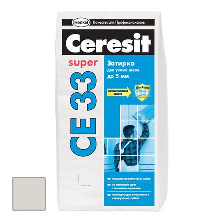 Затирка цементная Ceresit CE 33 Super серебристо-серая 2 кг